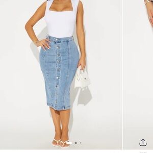 Fashion Nova Blue Button-Front Pencil Skirt